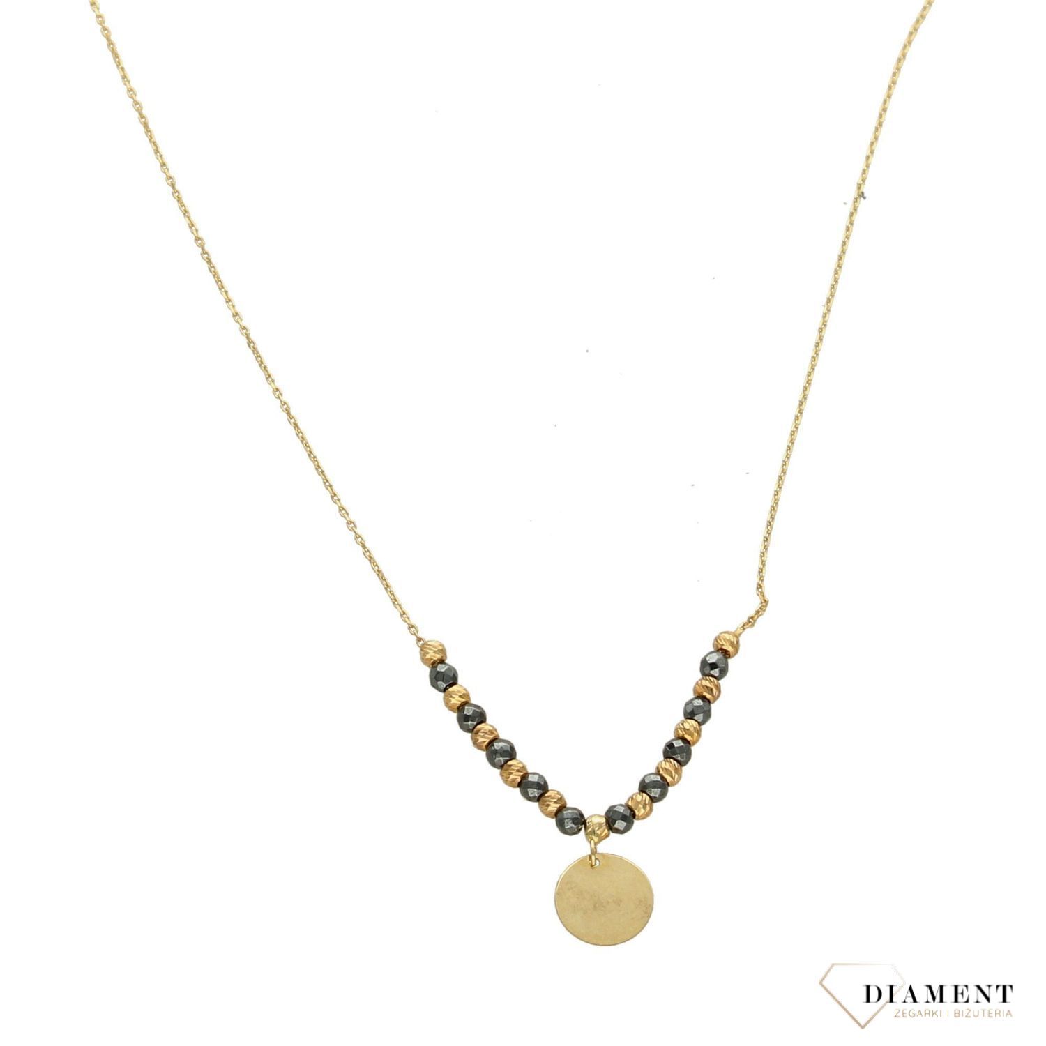 Złoty naszyjnik celebrytka z czarnymi i złotymi kuleczkami NA 2106.jpg